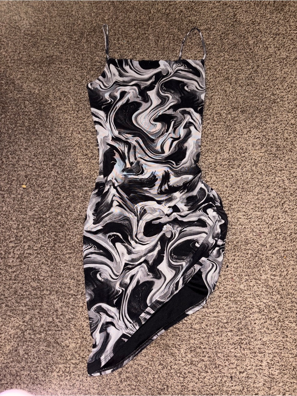 Black & White Swirl Asymmetrical Slip Dress
